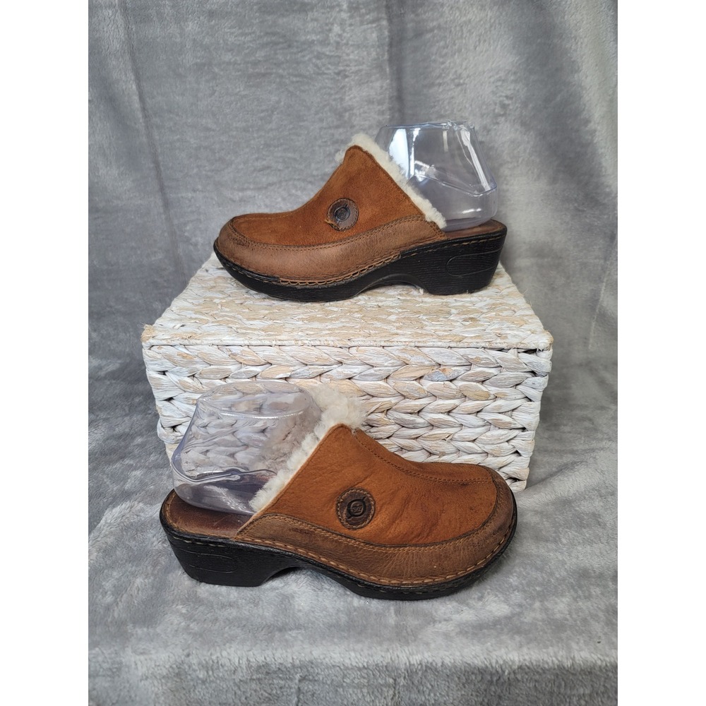 Born Y2K Leather Shearling Lined Clogs Mules Granola Crunchy Boho Tan Size 8/39